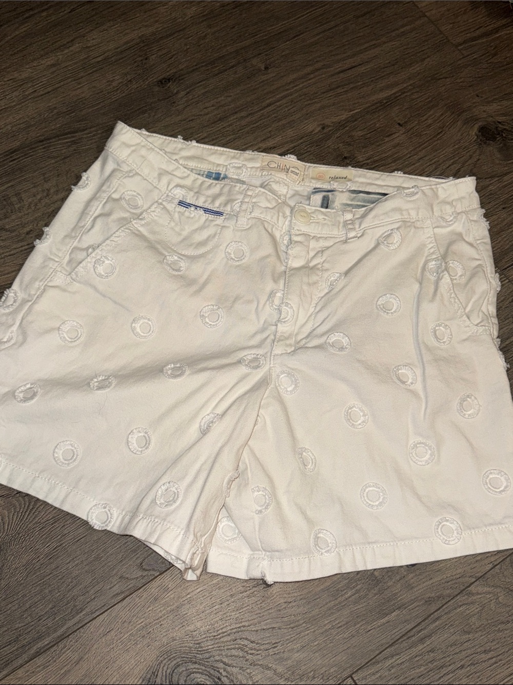 Anthropologie Cream Embroidered Circle Cotton Shorts